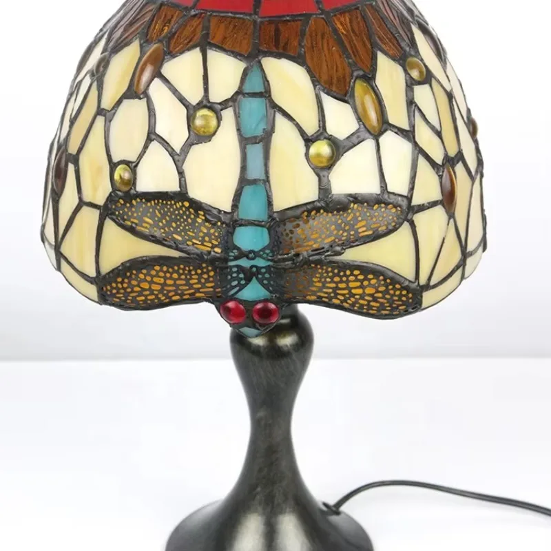 

8-Inch Tiffany style, dragonfly desk lamp handmade stained glass with retro zinc alloy base home desk lamp