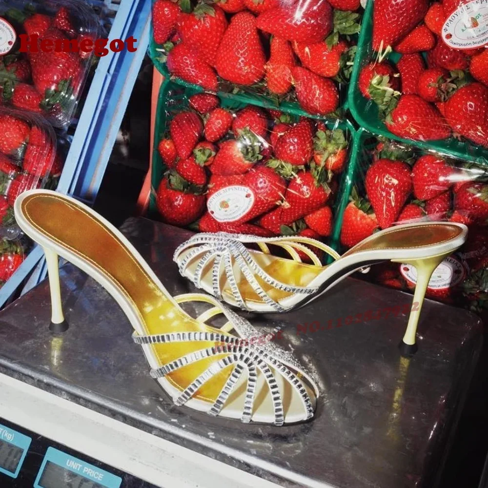 

Белые тапочки со стразами и ремешками, женские шлепанцы с круглым носком, повседневная обувь без шнуровки на шпильке, элегантная лоскутная обувь