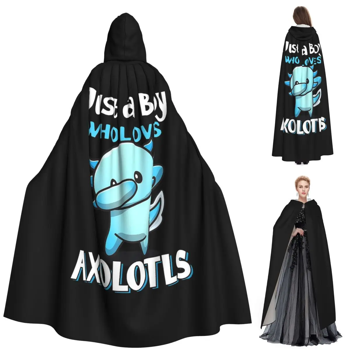 

Длинный плащ с капюшоном Just A Boy Who Loves Axolotls, средневековый костюм ведьмы, накидка для косплея, вечеринка на Хэллоуин для взрослых, унисекс