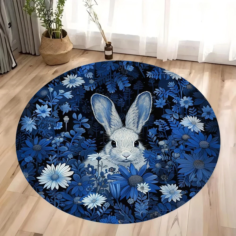 Vintage and Adorable Round Rabbit Carpet Bohemian-style Country American Carpet Easter Egg Rabbit Area Non-slip Mat