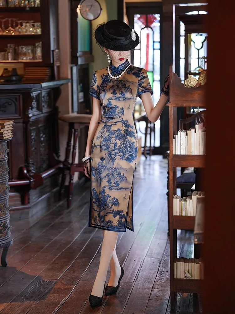 

Young Women's ort Silk Fros Traditional Chinese Sle Conference Dres Silk High End Autumn Winter N...