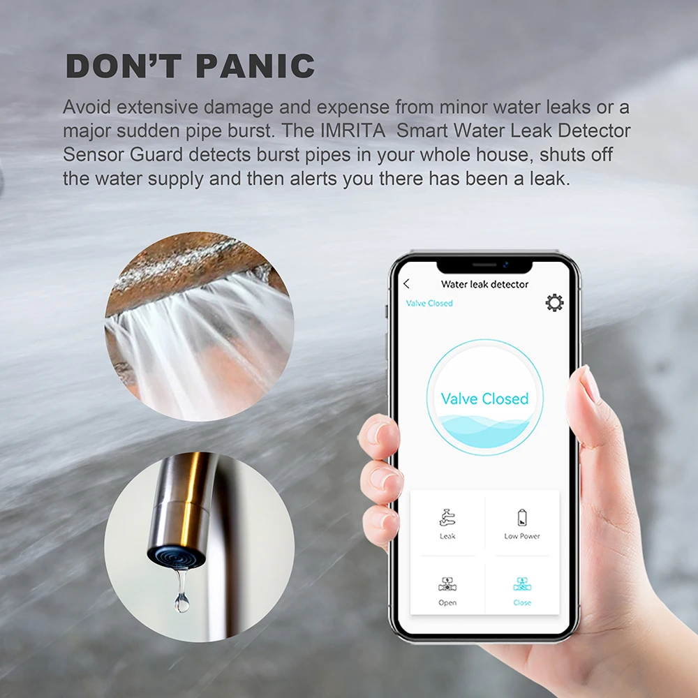 IMRITA Smart Water Monitor Wifi APP Control Water Leak Detection Sensor Water Leak Detector Fuga De Agua With Shut Off Valve