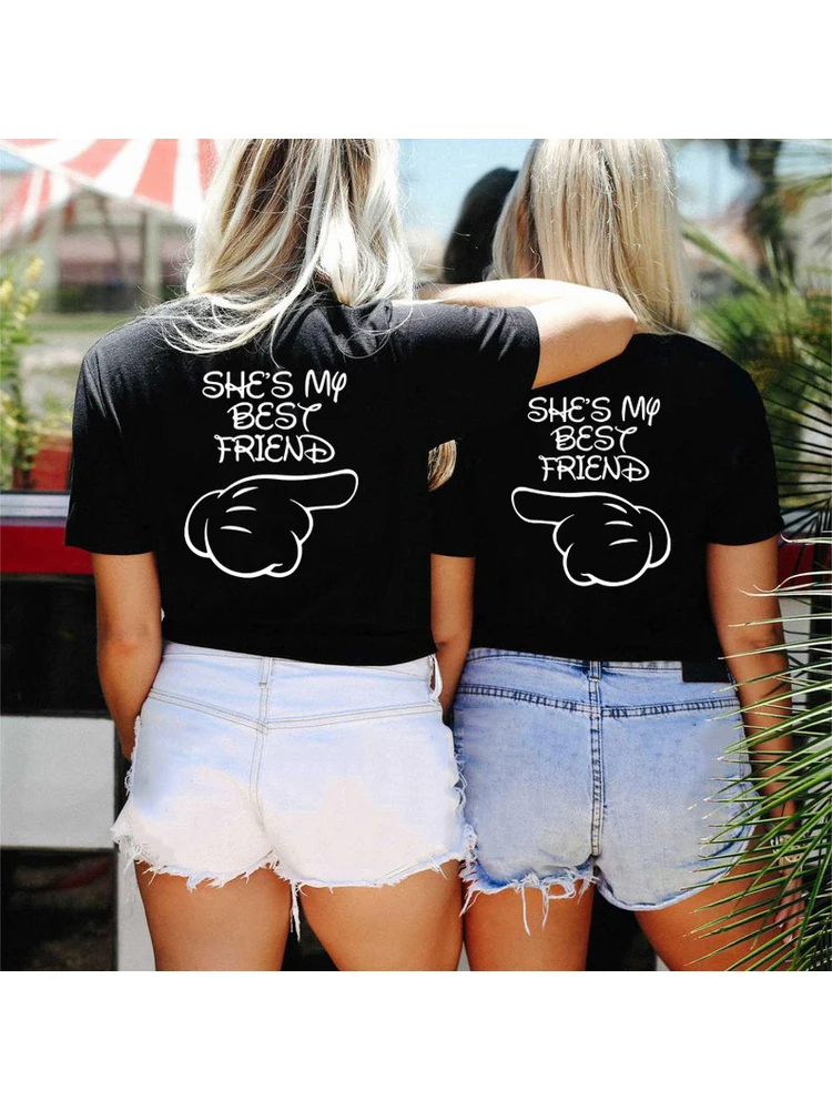 1/pcs Casual Letter Printed She\' My Best Frieds T-Shirt BFF Sister Women Girls Lovers Couples Tee Shirt BFF Matching T-Shirt