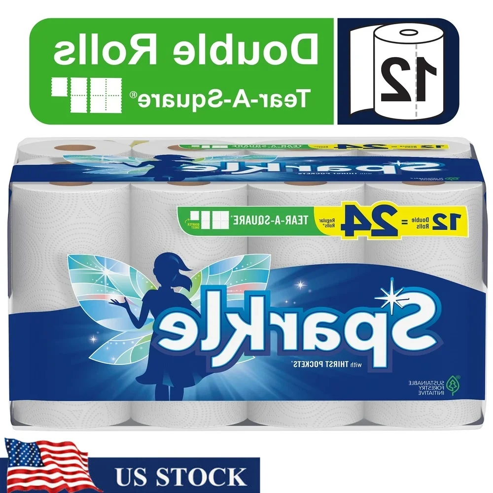 

Tear-a-Square Paper Towels 12 Double Rolls 2-Ply Absorbent Perforated Sheets Pick-a-Size Kitchen Household Cleaning 1320 Sheets