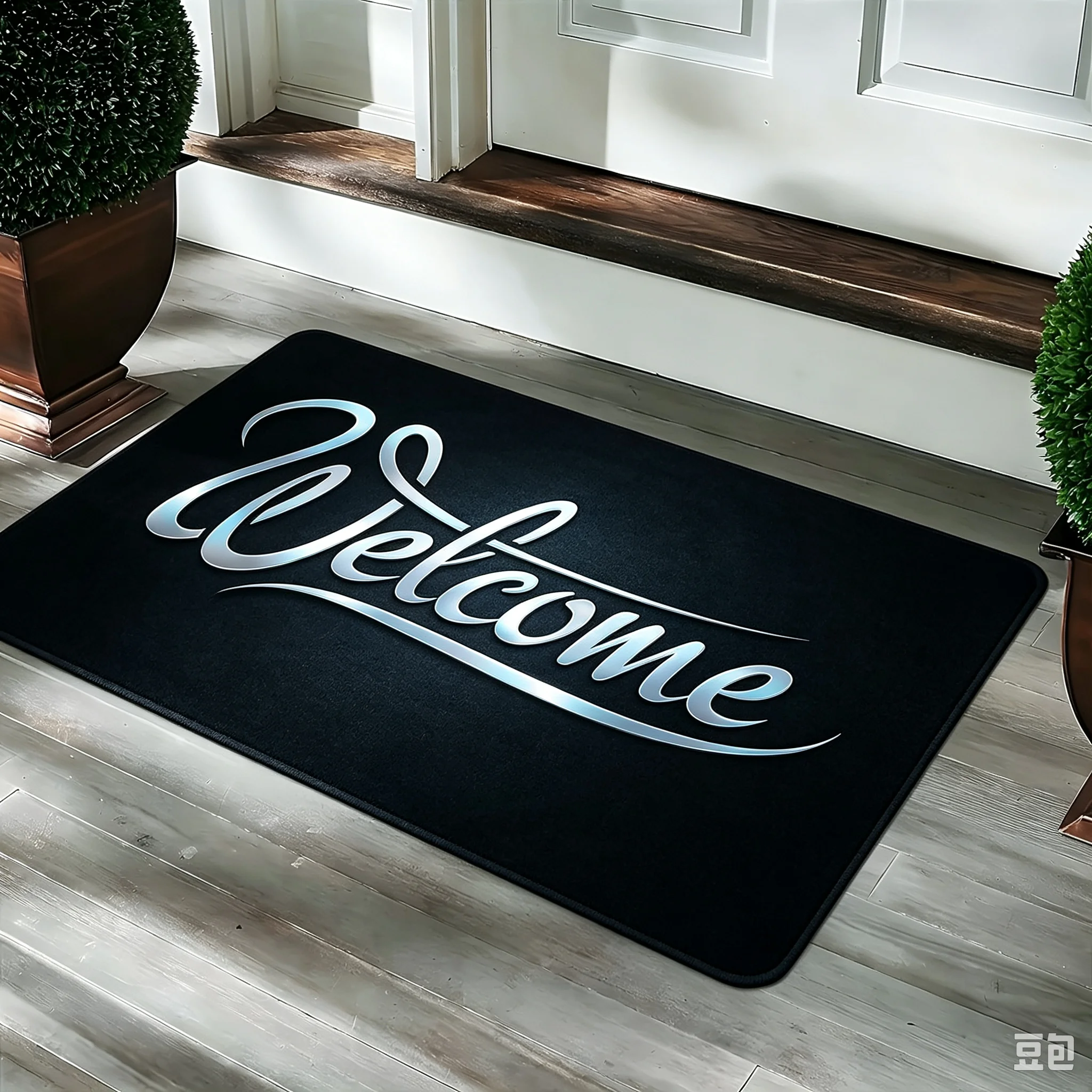 Elegant Cursive Welcome Doormat for Front Entryway Floor Mat Home House Decor Multi Color Simple Letter Print Pattern Stylish
