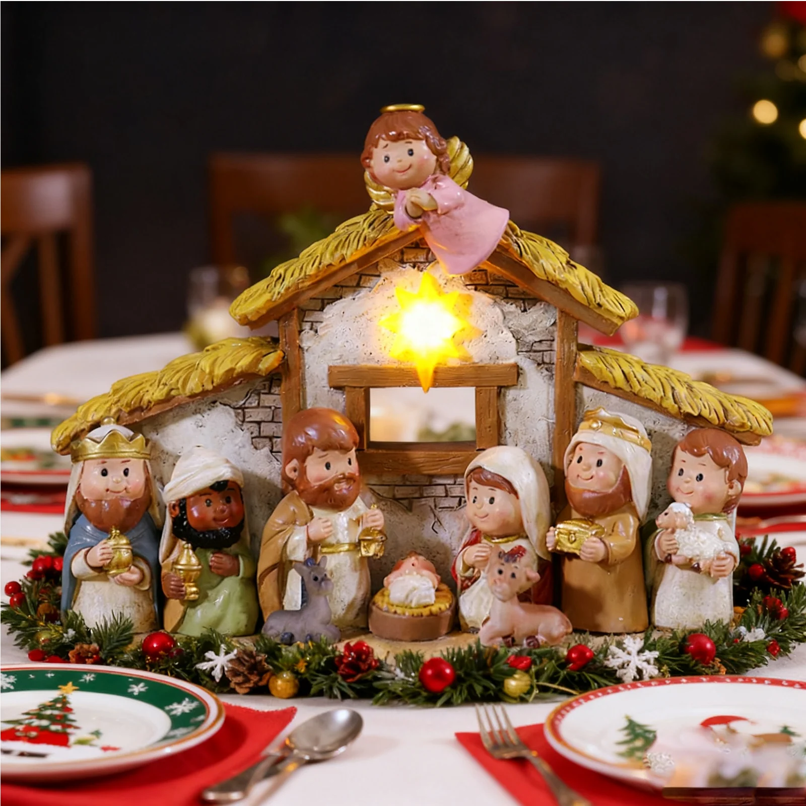 

Рождественские подарки, религиозный рождественский завод с героями мультфильмов, украшения яслей, пасхальные украшения, фигурка из смолы для рождественской елки со светом