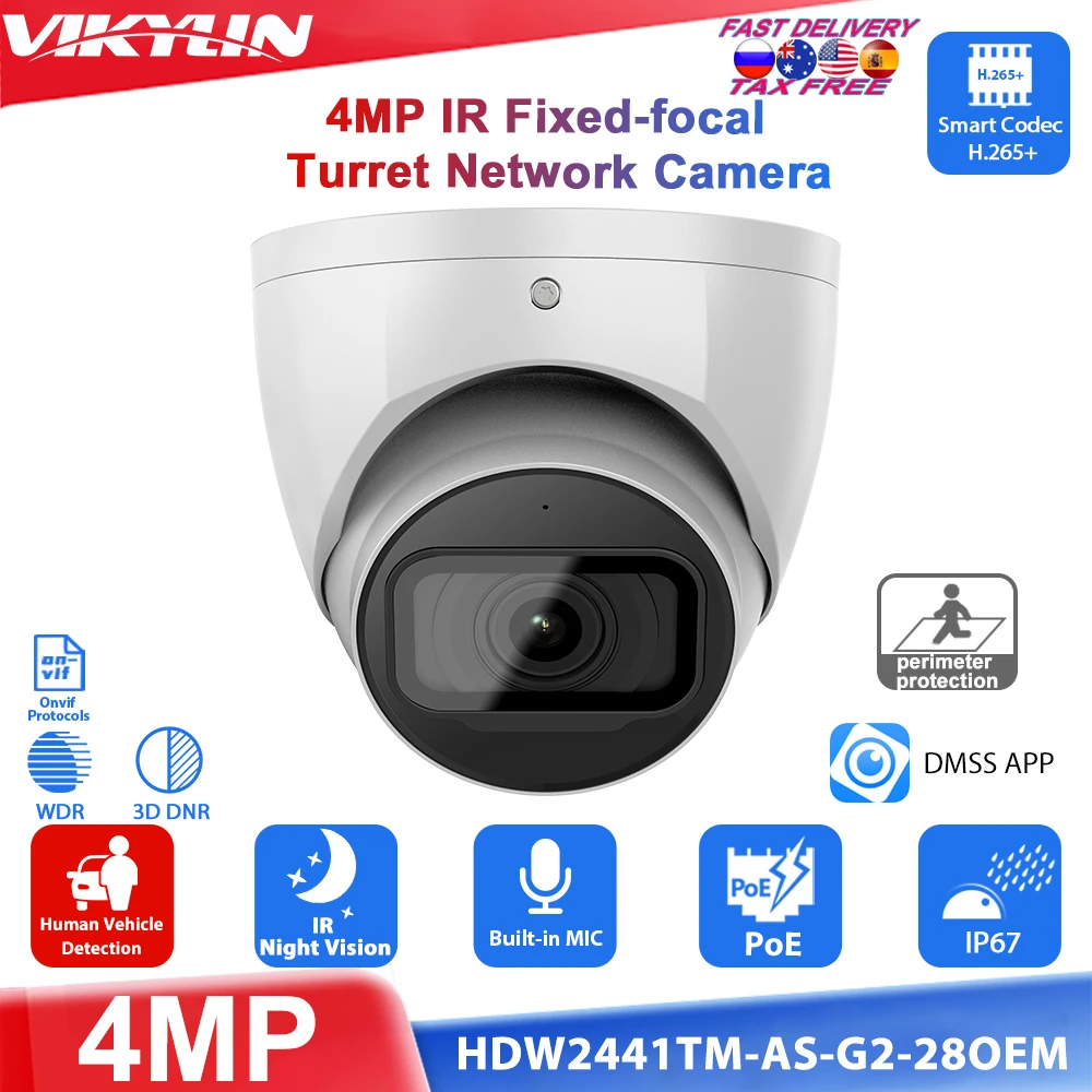 Vikylin 4MP IR Night Vision IP Camera for Dahua OEM Perimeter Protection SMD Plus with MIC POE Security Camera Home CCTV