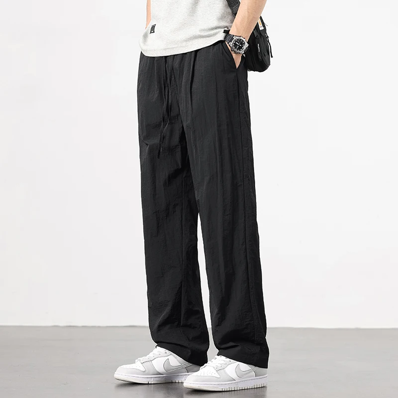 الحرير الجليد الرجال السراويل 2025 صيف جديد أسود رمادي رقيقة الأعمال سراويل تقليدية في الهواء الطلق مرونة تنفس مستقيم الساق Sweatpants