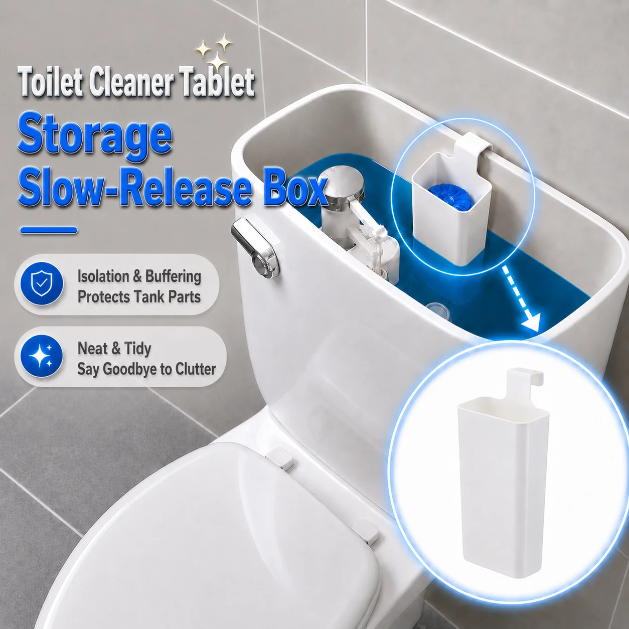 Toilet Solid Dispenser-Tank Replacement Part,Toilet Bowl Cleaner Buffer Box,Hanging Slow-Release Dispenser,Extends Cleaning