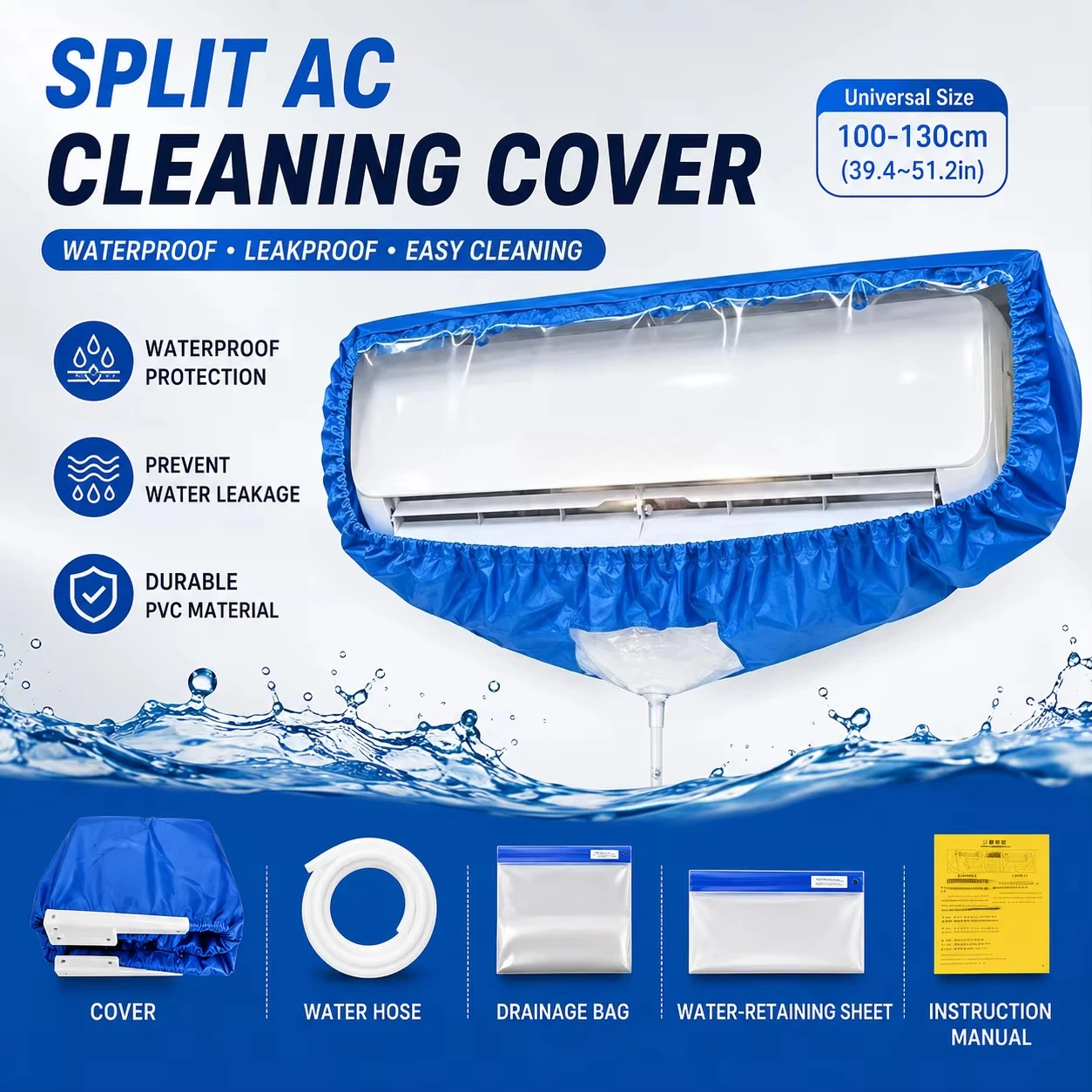 1-1.5HP Split AC Coil Cleaner Waterproof Cover Bag with Drain Outlet Air Conditioning Cleaning Kit