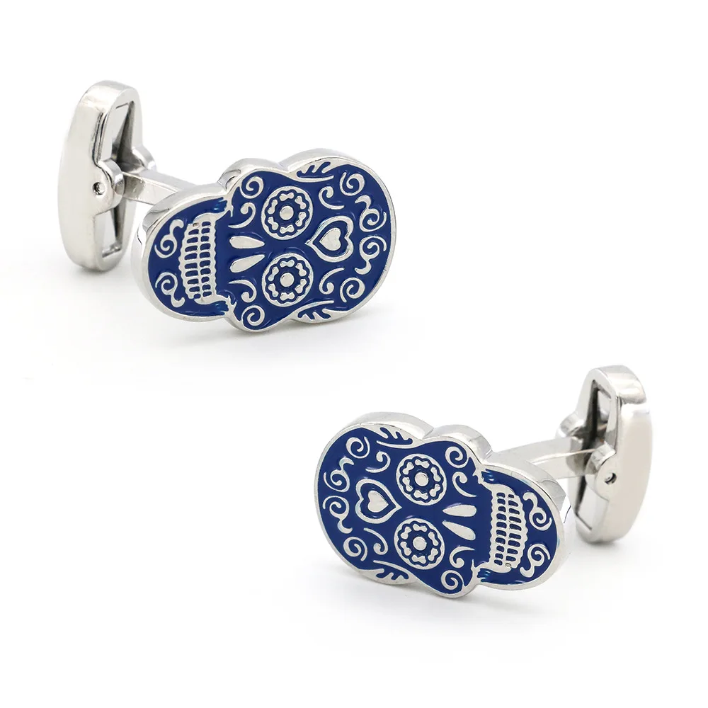 Mexican Day of The Dead Style Skeleton Cufflinks Metal Enamel Skeleton Cufflinks Men's Business Dress Shirt Accessories