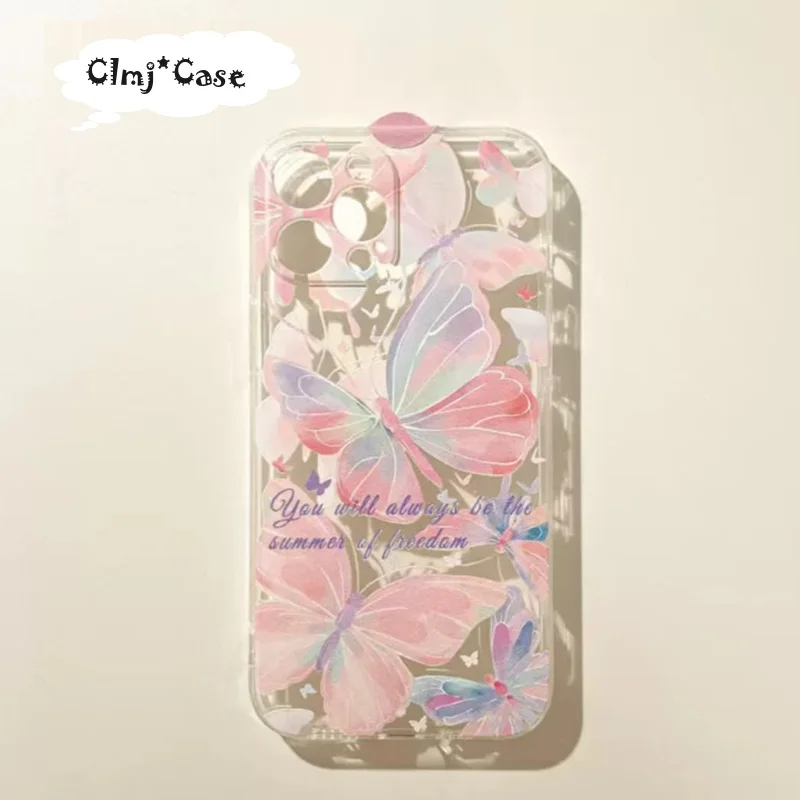 

Clmj Korean Butterfly Phone Case For iPhone 12 Mini 11 13 14 Plus 15 Pro XR X XS Max 7 8 Se 2020 Silicone Protective iPhone Case