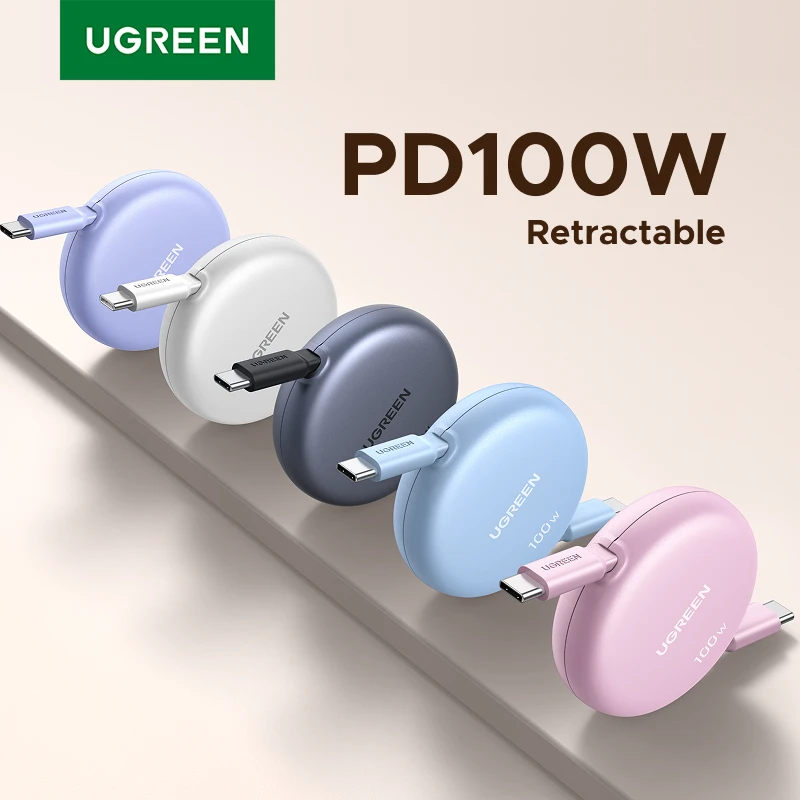 UGREEN Retractable 100W Type C To Type C Cable PD Fast Charging For Apple iPad iPhone 17 16 15 Macbook USB C Charger Android 1m