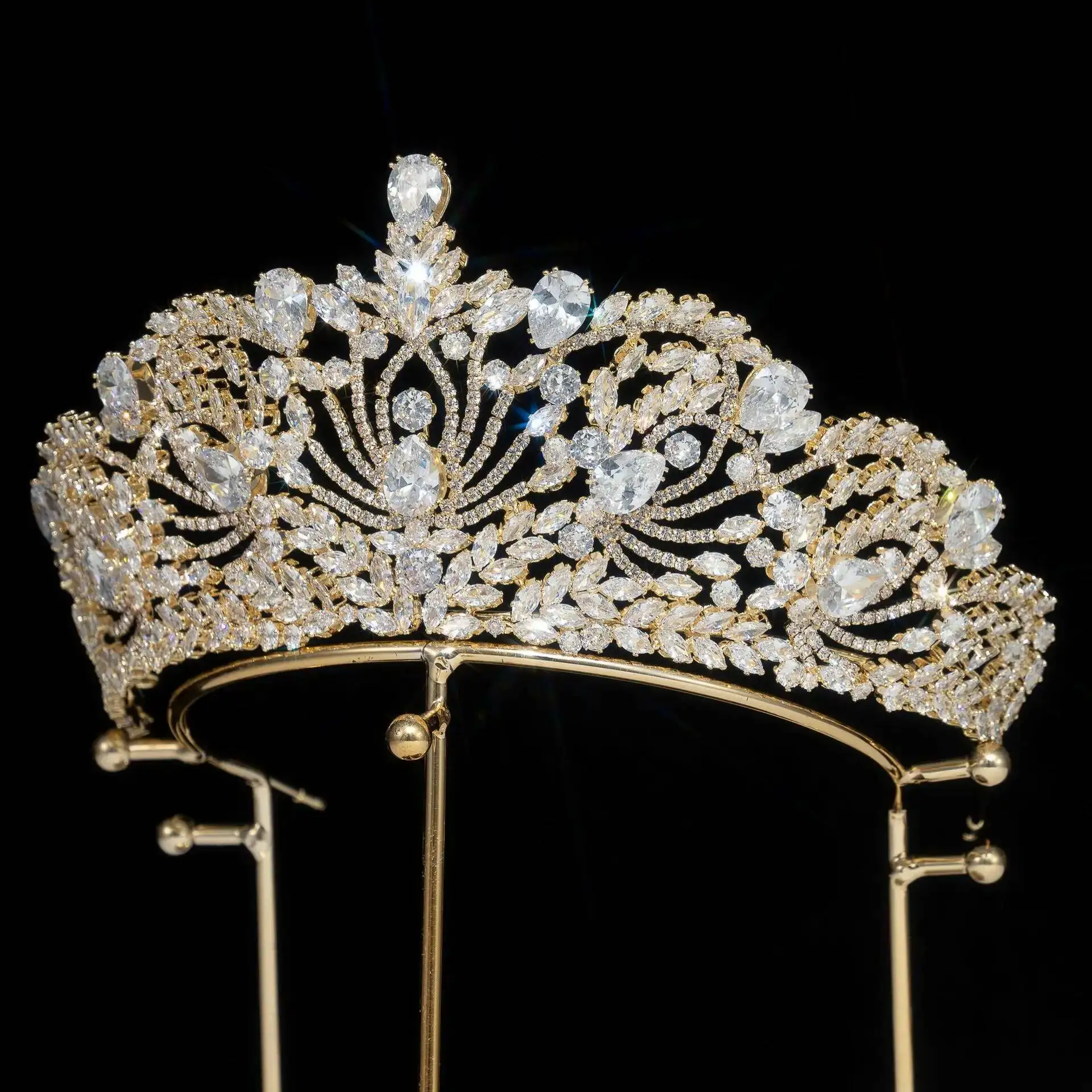 Cubic Zirconia Princess Bridal Tiara Queen Women Crown For Wedding Pageant Prom Silver Bride Hair Jewelry Gold Headpieces