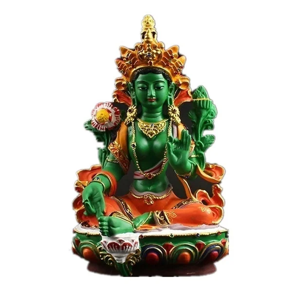 

Fashion Chinese god Buddha Green Tara Buddha resin painted Buddha ornament size:21.5*13cm