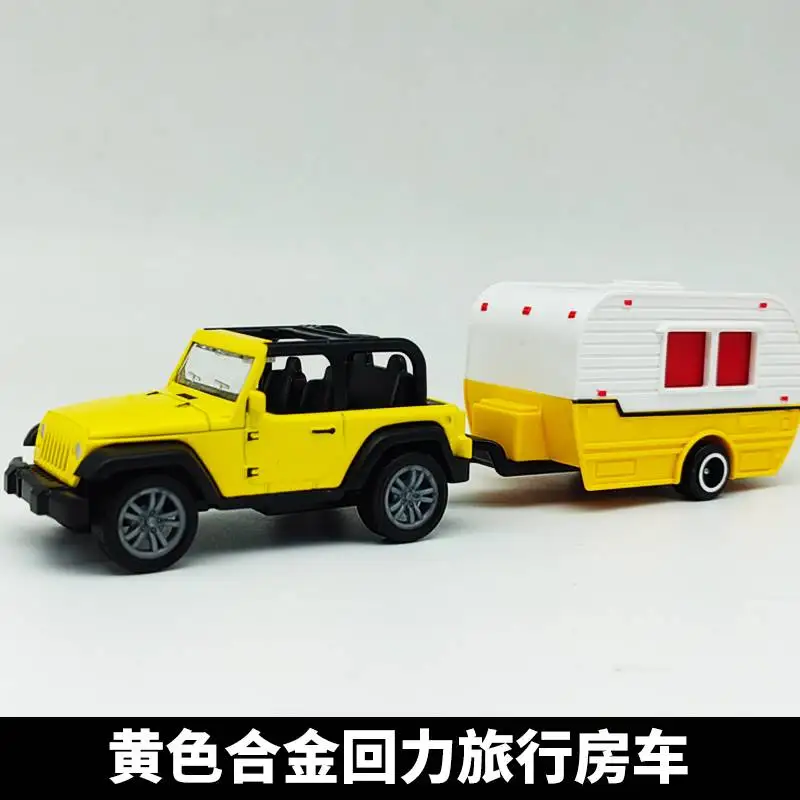 Modèle de voiture de ville en alliage pour enfants, remorque tout-terrain rétractable, jouet pour bébé avec portes ouvrantes, voiture de camping