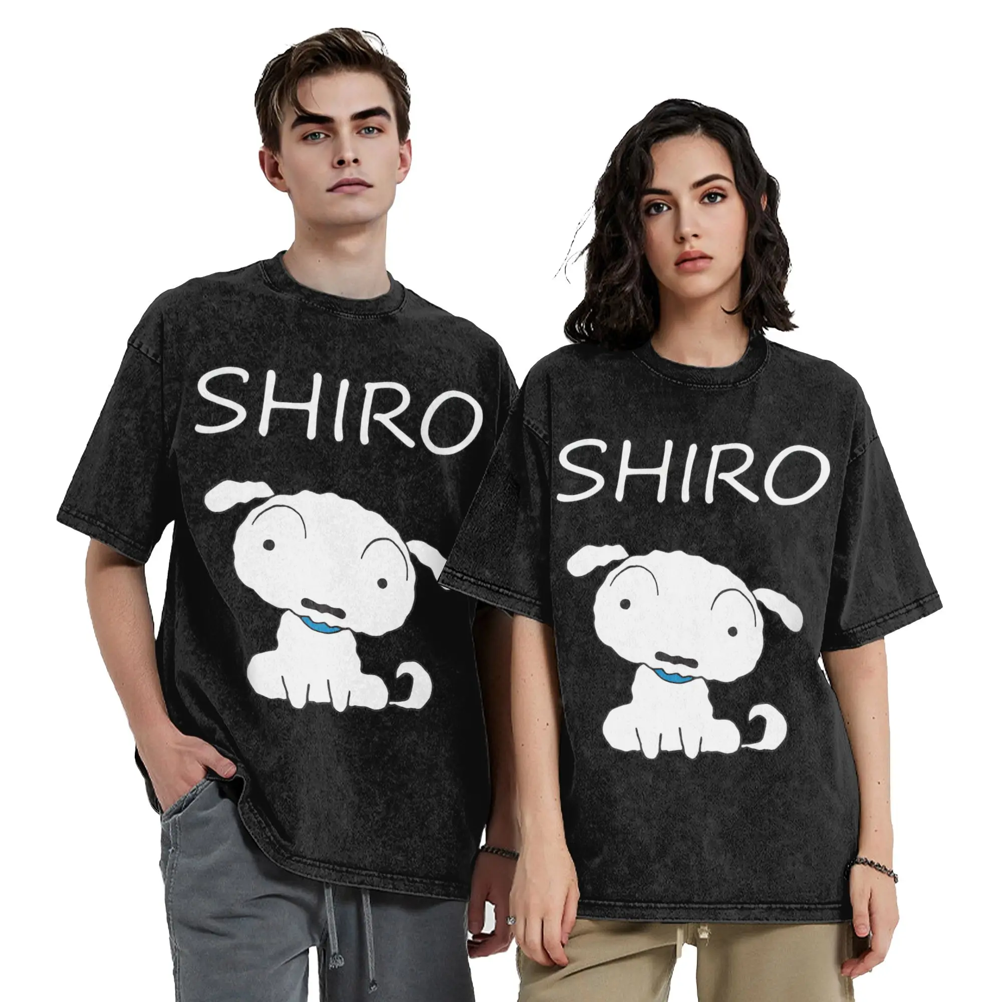 Shiro Crayons Shin-chans dog Washed T Shirt Streetwear Cool T-Shirt  Tees Tops Men Women Short Sleeve Harajuku Summer