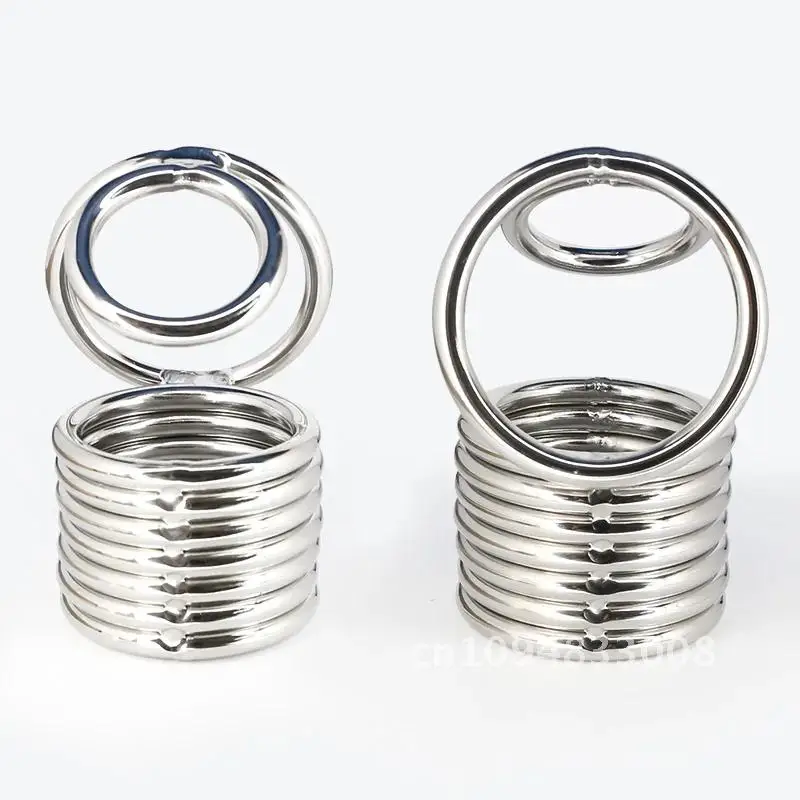Estirador de bola y bloqueo de pene abierto de 3 niveles, anillo de acero inoxidable para hombres, juguetes CBT, sujeción de pene, colgante de testículo sexual para escroto