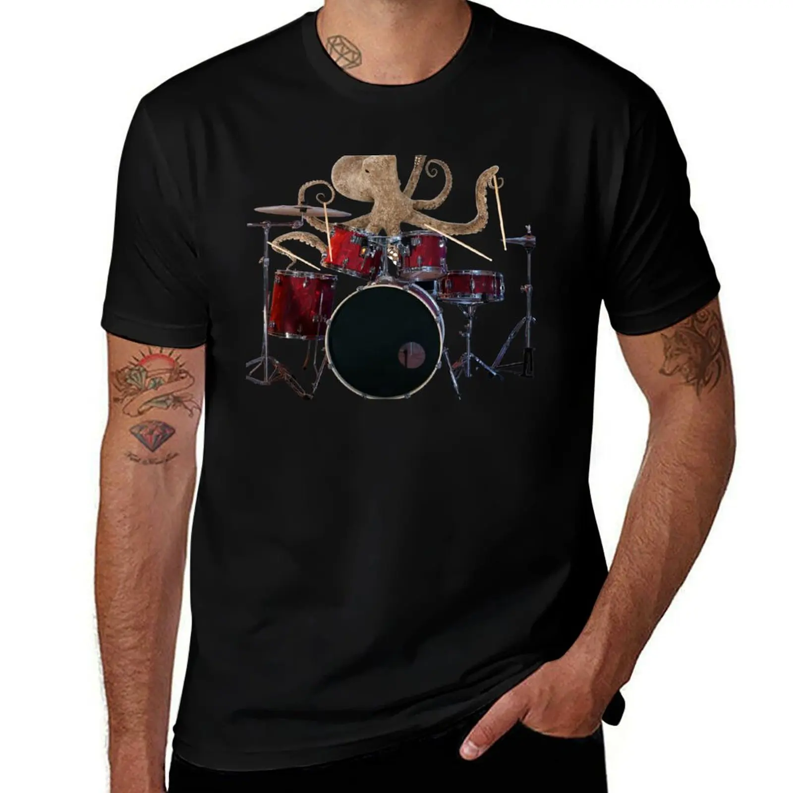 

Octopus Playing Red Drums Men's T-Shirt Lightweight Running Sports T-Shirt
