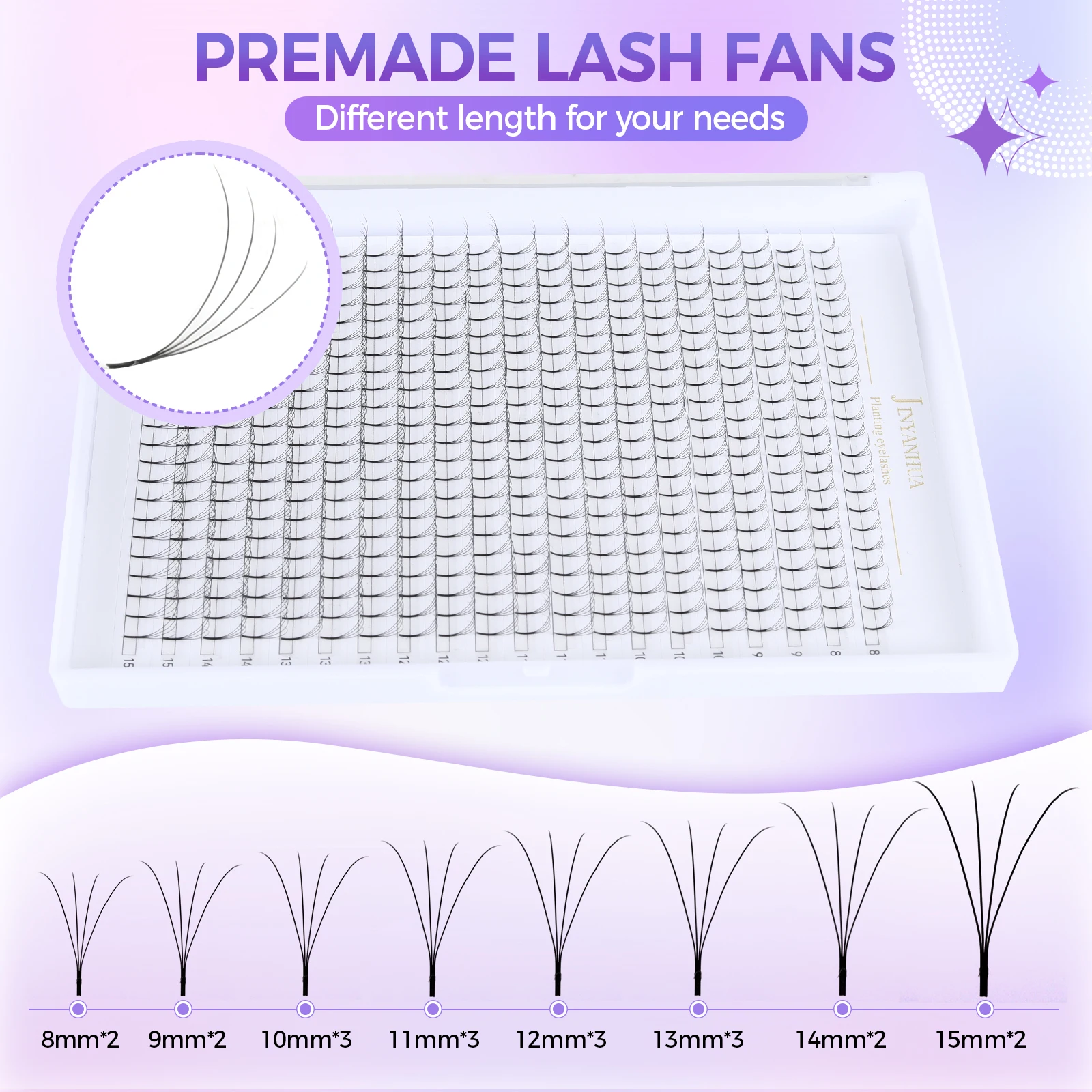 3D Volume Fans Lash Extensions 0.10 Premade Fans 4D 5D 6D Short Stem & Long Stem Lashes Fans 8-15mm Mix Makeup Eyelash LargeTray