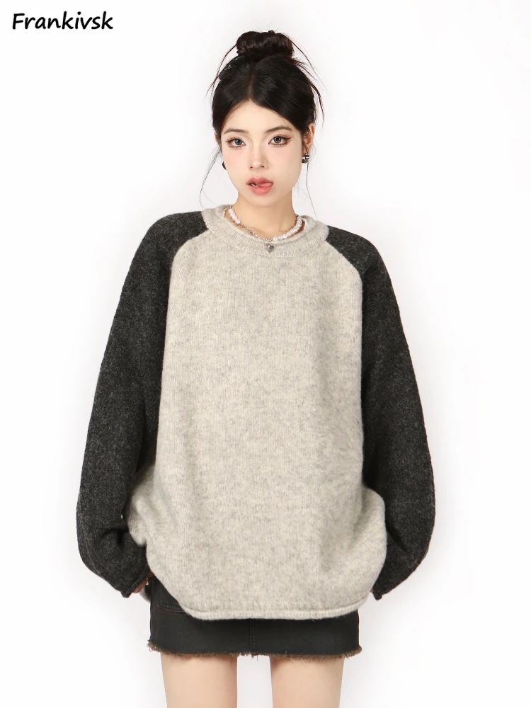 

Sweaters Women Japanese Style Cosy Patchwork Simple Anti-pilling Ladies Knitwear Streetwear Hotsweet Stylish Pullover Autumn