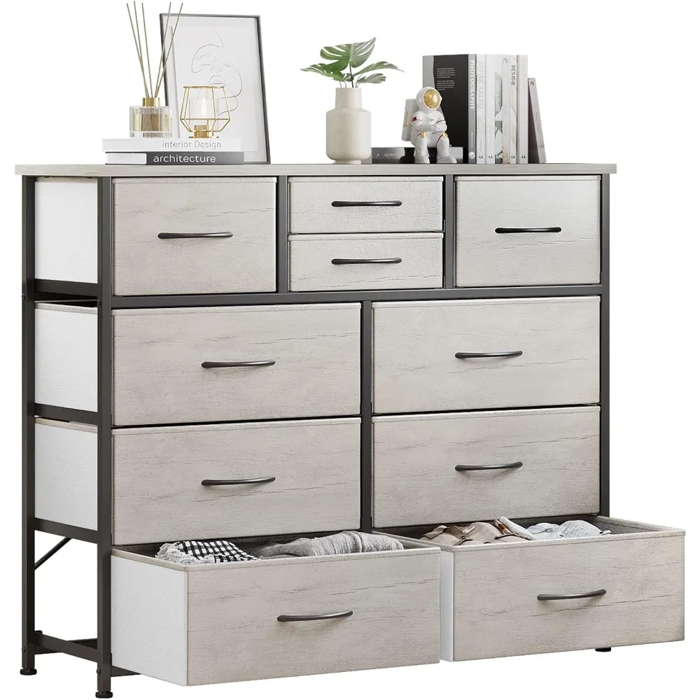 

10-Drawer Dresser, Fabric Storage Dresser Drawers for Bedroom, Hallway, Nursery, Closets, Steel Frame, Wood Top, Easy Pull Hand