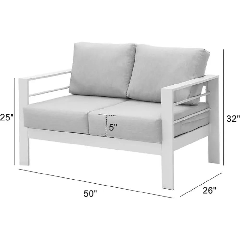 Patio Couch Aluminum Outdoor Sofa With 2 Seats All-Weather Metal Outdoor Couch With 5