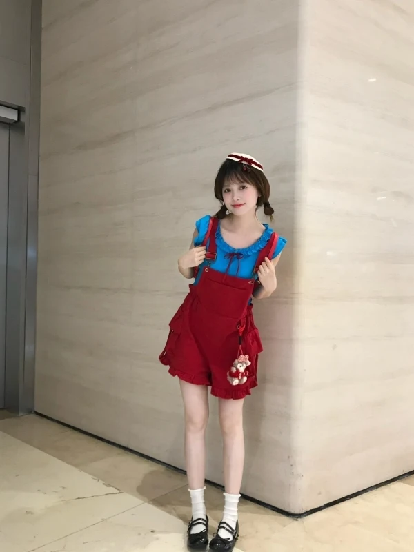 Ensemble haut et pantalon à nœud mignon pour femmes, costume deux pièces Dopane Sle, Look étudiant