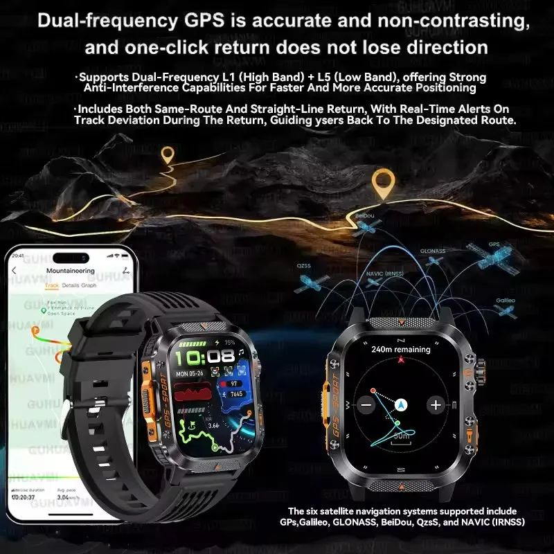 New Men GPS Military Smart Watch Altimeter 10ATM Waterproof 178+sport Mode Bluetooth Call 2.01-inch AMOLED HD T-Rex 3 Smartwatch