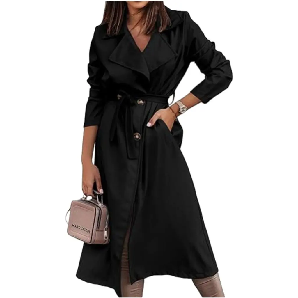 

Women's plus Size Windbreaker Coat European Station Lengthened Lace-Up Design Autumn Winter New Fashion Outerwear