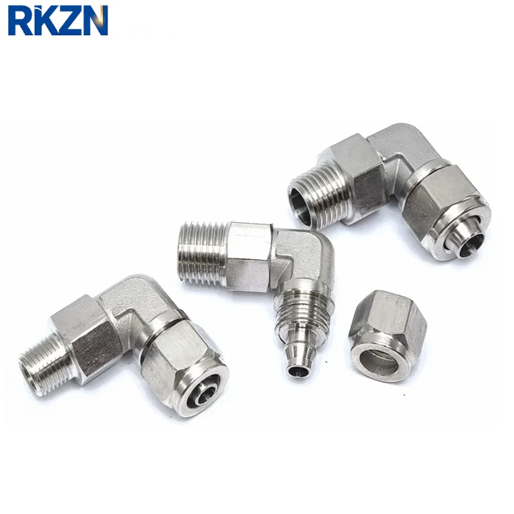 304 Stainless Steel PL Pneumatic Quick-Lock Fitting, Angle Elbow External BSPP Thread for 4/6/8/10/12/14/16mm PU Air Tube