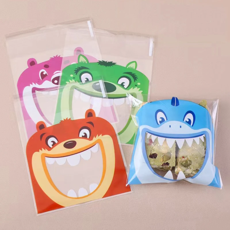 100pcs Cute Printing Opp Self-sealing Bag Lovely Animals Big Mouth Printed Gift Decorative Bags For Birthday Wedding Party Decor