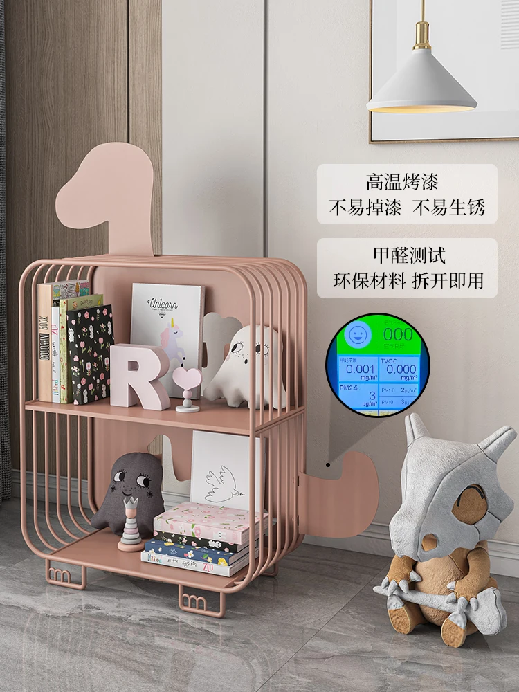 Children's bookshelf on the ground, simple home room for students, bedside bookshelf, iron storage rack, cute storage rack