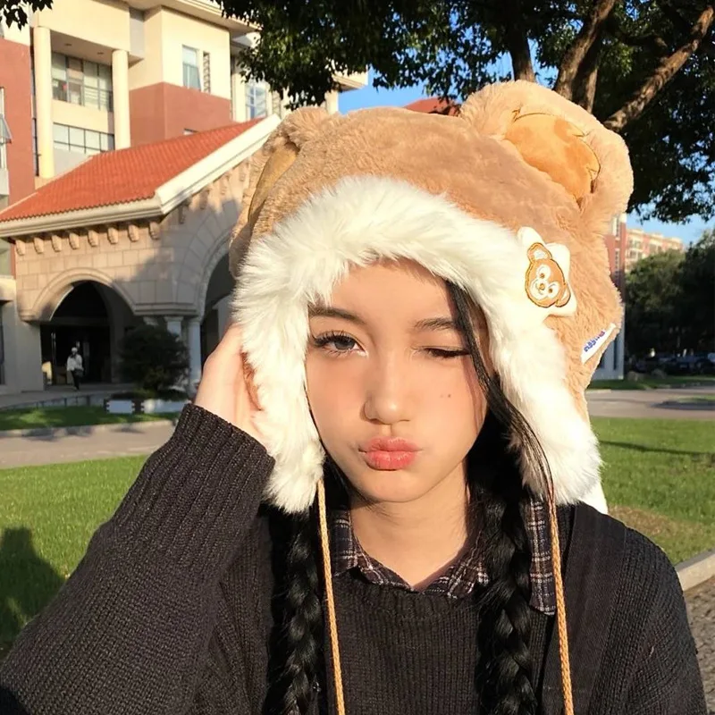 Kawaii peluche cappello cartone animato orecchie da coniglio bambini ragazza inverno caldo berretto