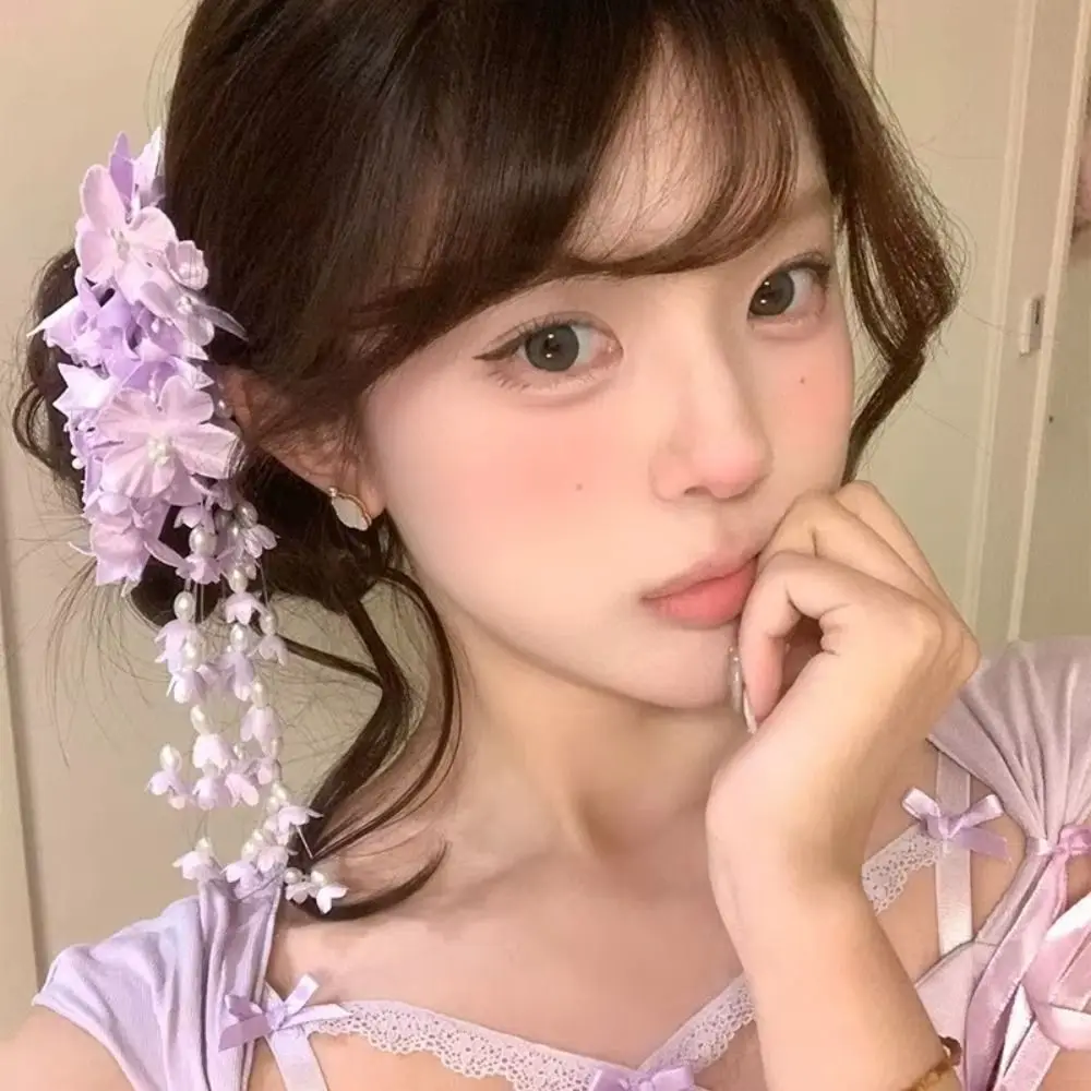 

New New Chinese Style Flower Hairpin Pearl Luxury Side Clip Duckbill Clip Wedding Headdress
