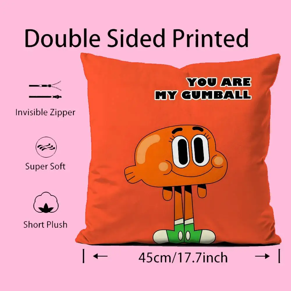 كارتون Gumball مذهلة العالم كيس وسادة الراحة أريكة سرير حريري أنيق غير مرئية سستة مخصص غطاء الوسادة الزخرفية