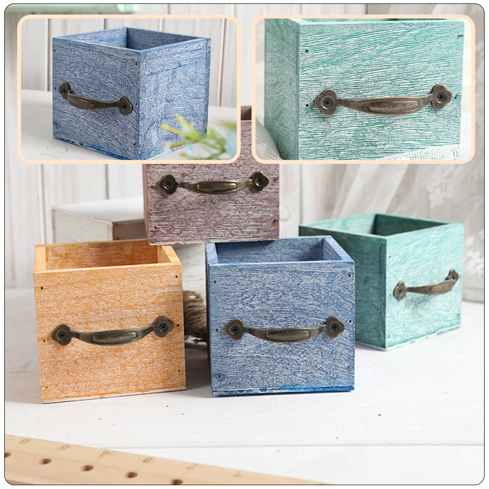 

4Pcs Simulation Flower Pot Creative Wooden Square Planter Home Garden Desktop Succulent Plant Container Decorative Flower