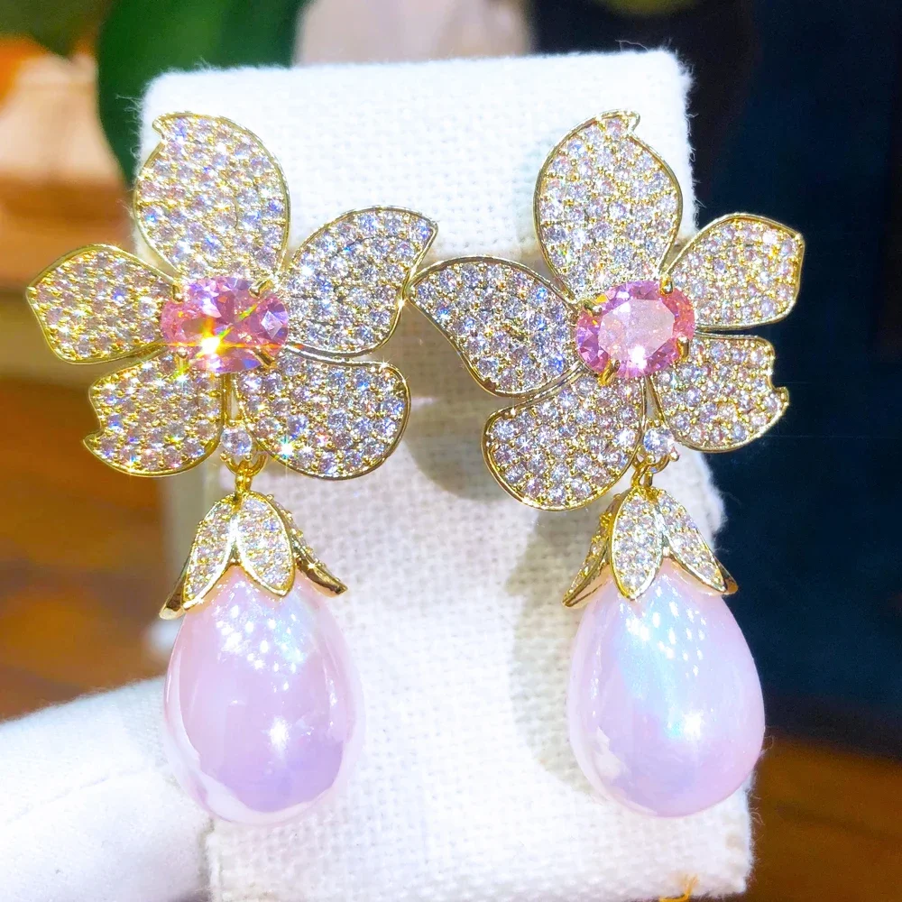 

Kellybola Серьги Gorgeous Shiny CZ Sweet Pearl Drop Earrings Full Cubic Zirconia For Women Wedding Trendy Earrings Bijoux