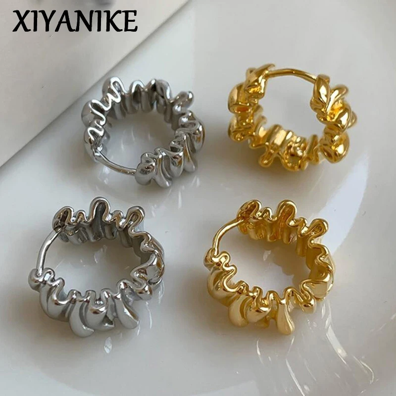 

XIYANIKE Vintage Irregular Wave Ruffles Hoop Earrings For Women Lady Fashion New Trendy Jewelry Girl Gift Party серьги женские