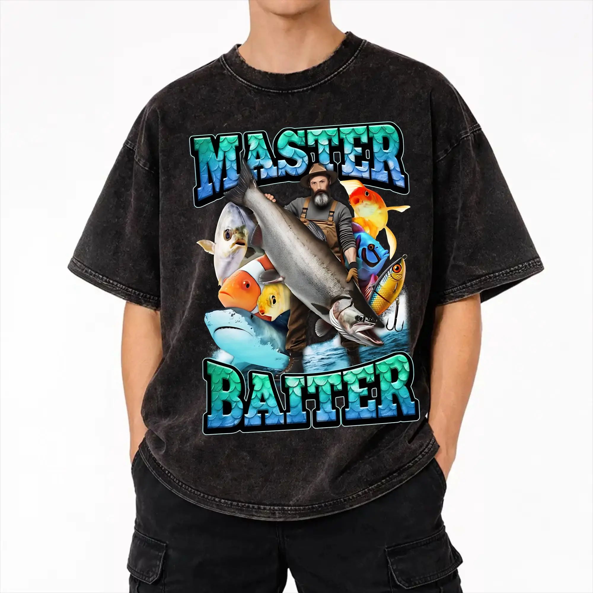 Harajuku Washed Shirts Master Baiter Funny Fishing  Accessories Fashion T-Shirts Harajuku  Streetwear Short Sleeve Summer Tees