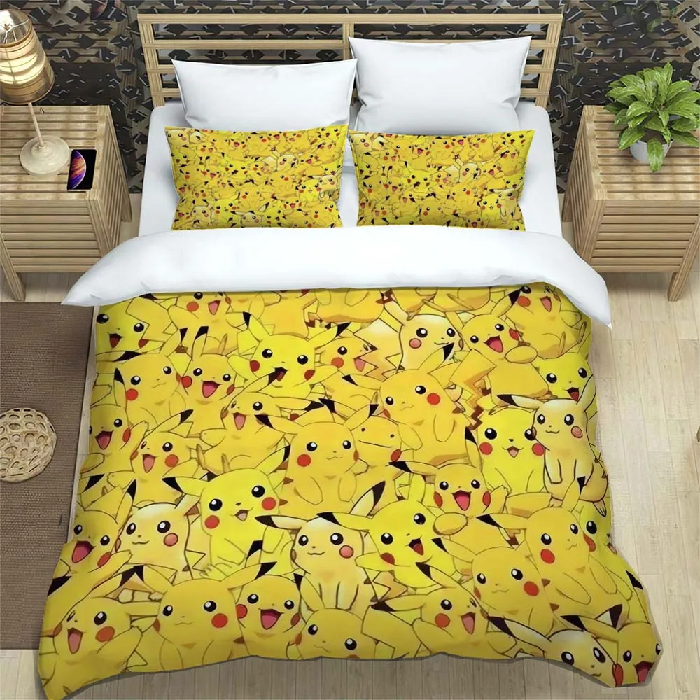 Imagem -02 - Pokemon Cartoon Bedding Grupo Pikachu 3d Printing Decoração para Casa Fronha Colcha Presente Bonito para a Família e Amigos 11 Tamanhos