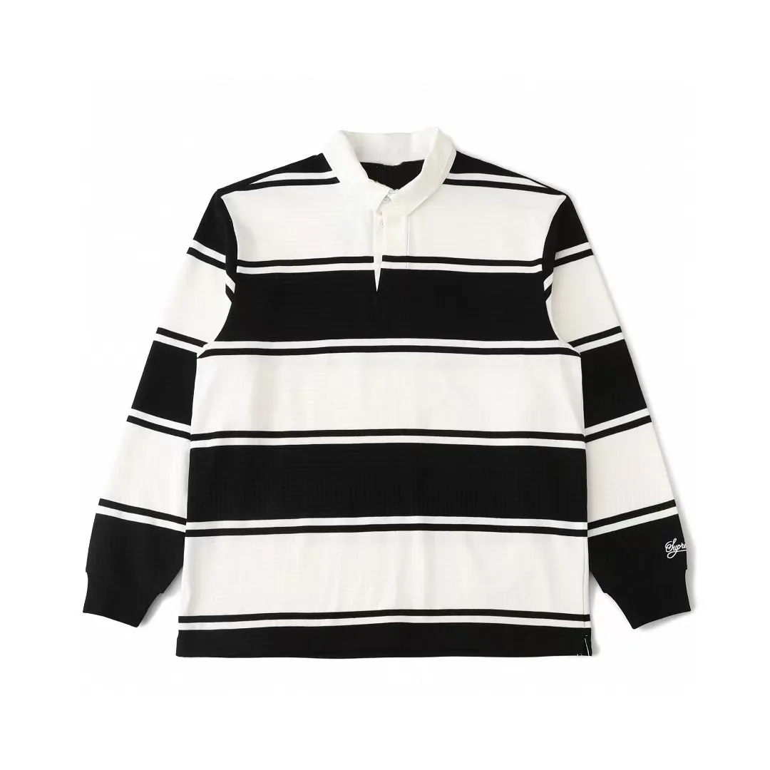 

Cleanfi Niche American Stripe Tees Embroidery Casual Men's and Women's Long Sleeved T-shirt