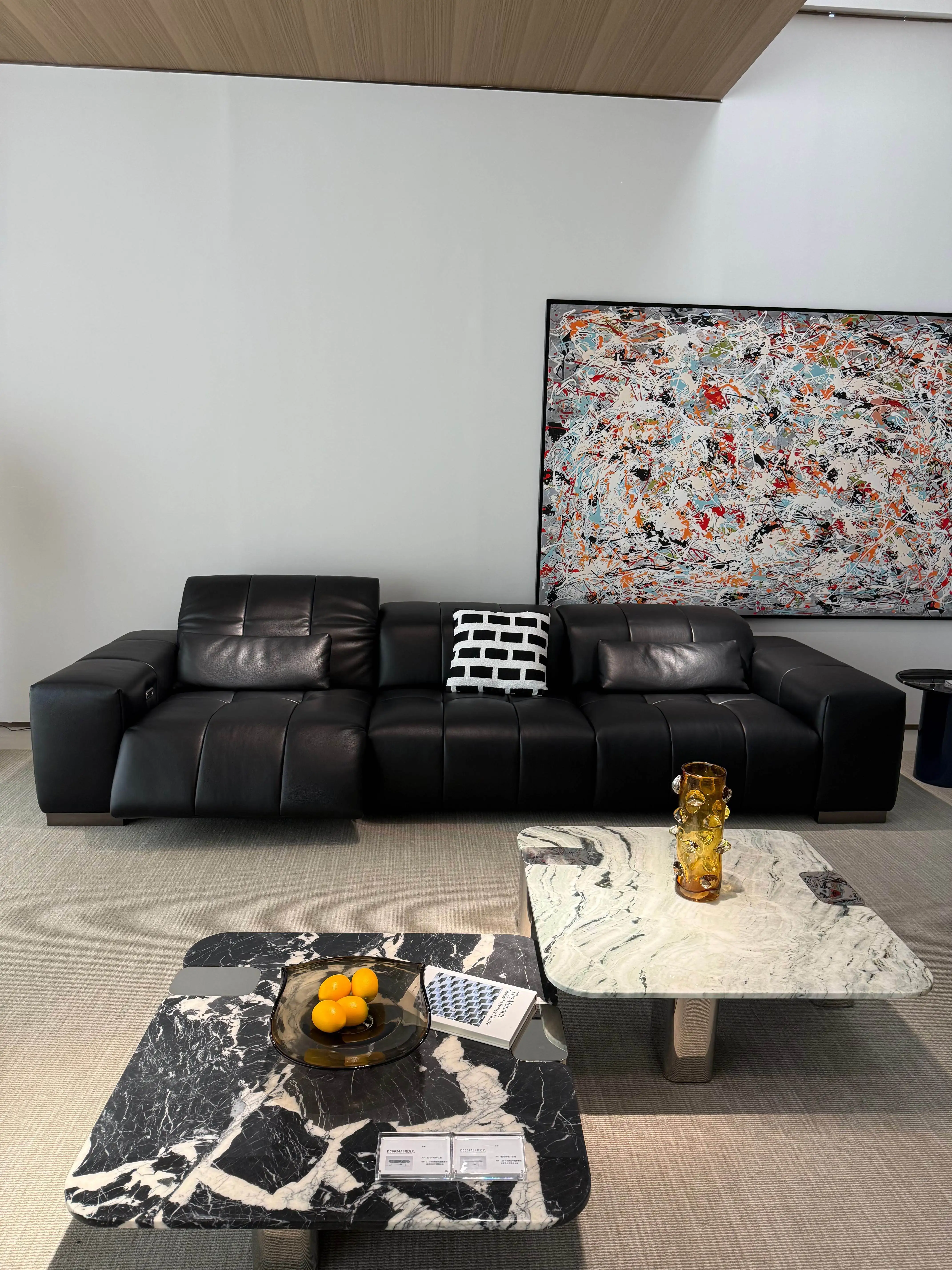 minimalist electric function pixel sofa living room first layer cowhide leather black adjustable zero wall sofa