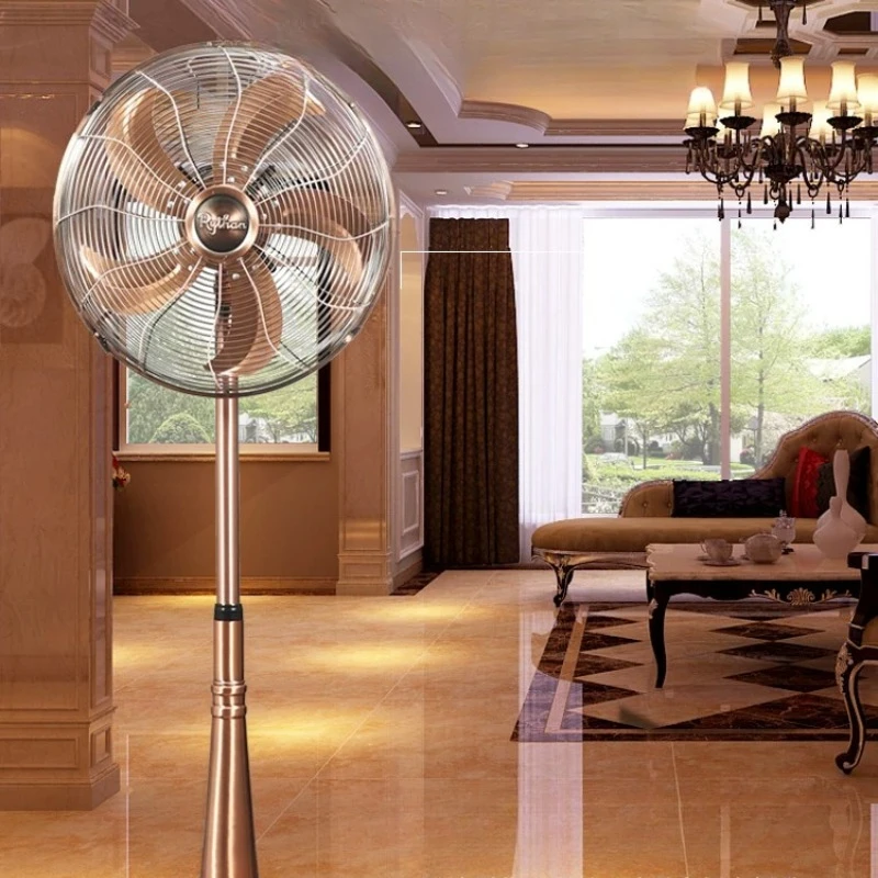 Antique Metal Floor Fan/Household Shaking Vertical Living Room Antique Style High-end Iron Leaf Large Wind Electric Fan Portable