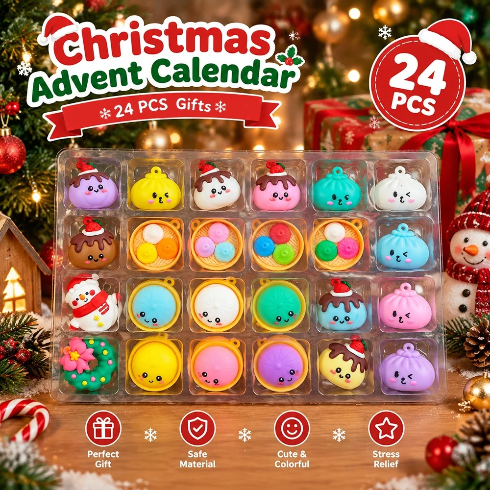 24 Stück Weihnachtsdekoration in Form von Knödeln, Adventskalender, 3D-Hängedekoration, Weihnachtsmann, Schneemann, Weihnachtsgeschenk für die Familie – Detail 5