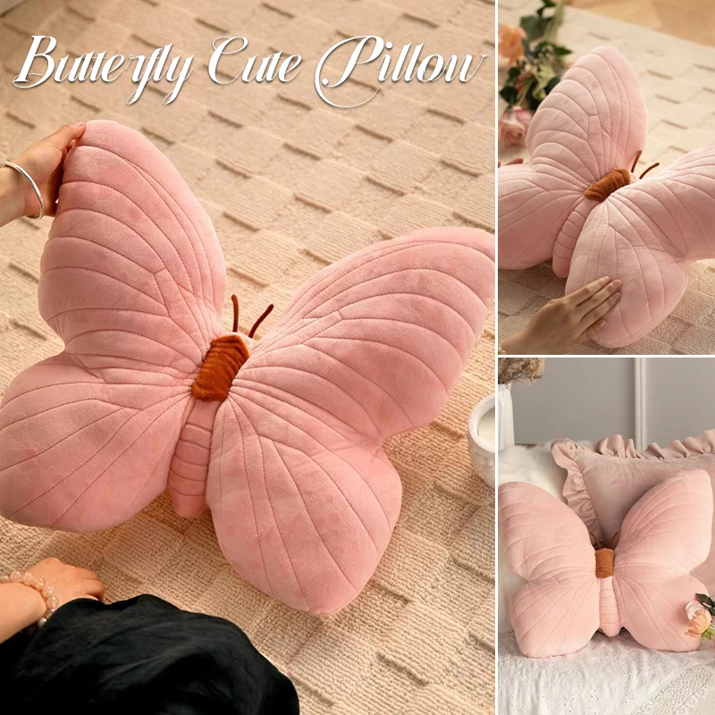 

Soft Pink Butterfly Throw Pillow Short Plush Cushion Girl Heart Cute Plush Bedroom Sofa Bedside Pillow Home Decor Birthday Gift