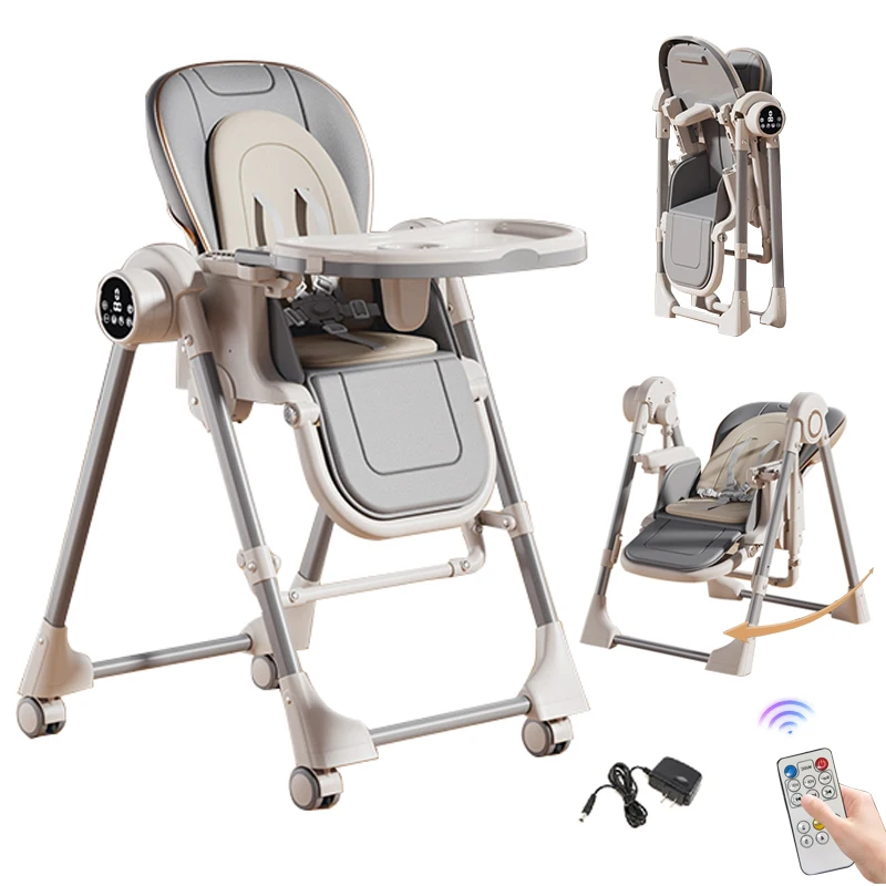 Chaise haute de salle à manger 3 en 1 pour bébé avec fonction de balançoire électrique et conception de lit pour bébé entièrement inclinable pour nourrir, repos et jouer