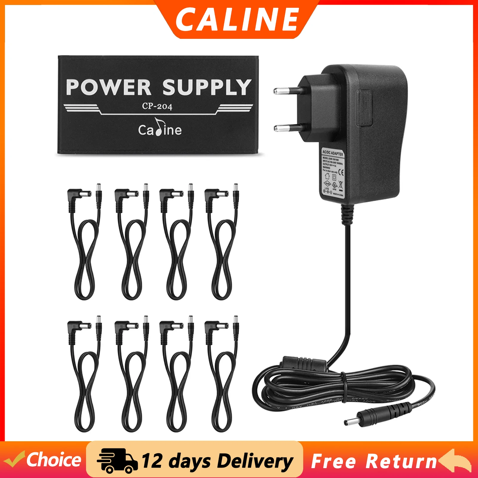 Caline CP-204 Guitar Effect Pedal Power Supply Anti-Interference 8 Isolated Outputs 9V 12V Different Output Guitar Pedal Power