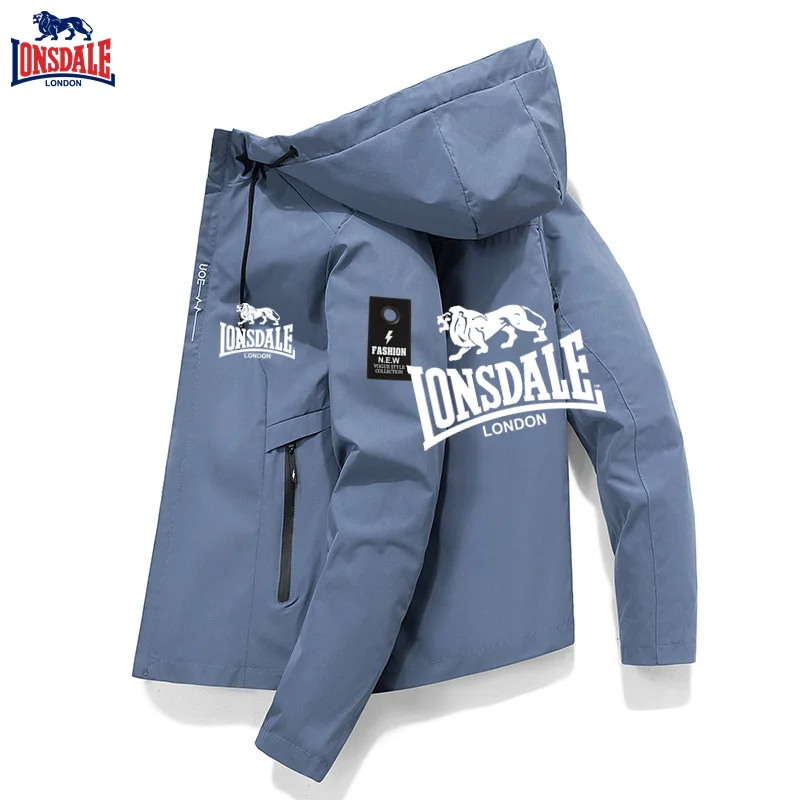 LONSDALE Spring and Autumn new brand men's windproof zipper jacket, casual high-quality hooded outdoor sports jacket