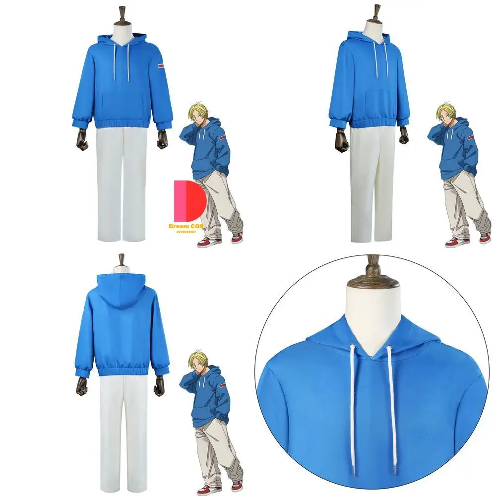 

Sakamoto Days Cosplay Costume Anime Shin Asakura Blue Hoodie Set Role Play Men Wig for Anime Convention Halloween Party Outfit